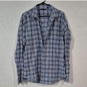 Theory Men's Blue Plaid Button Down Shirt
